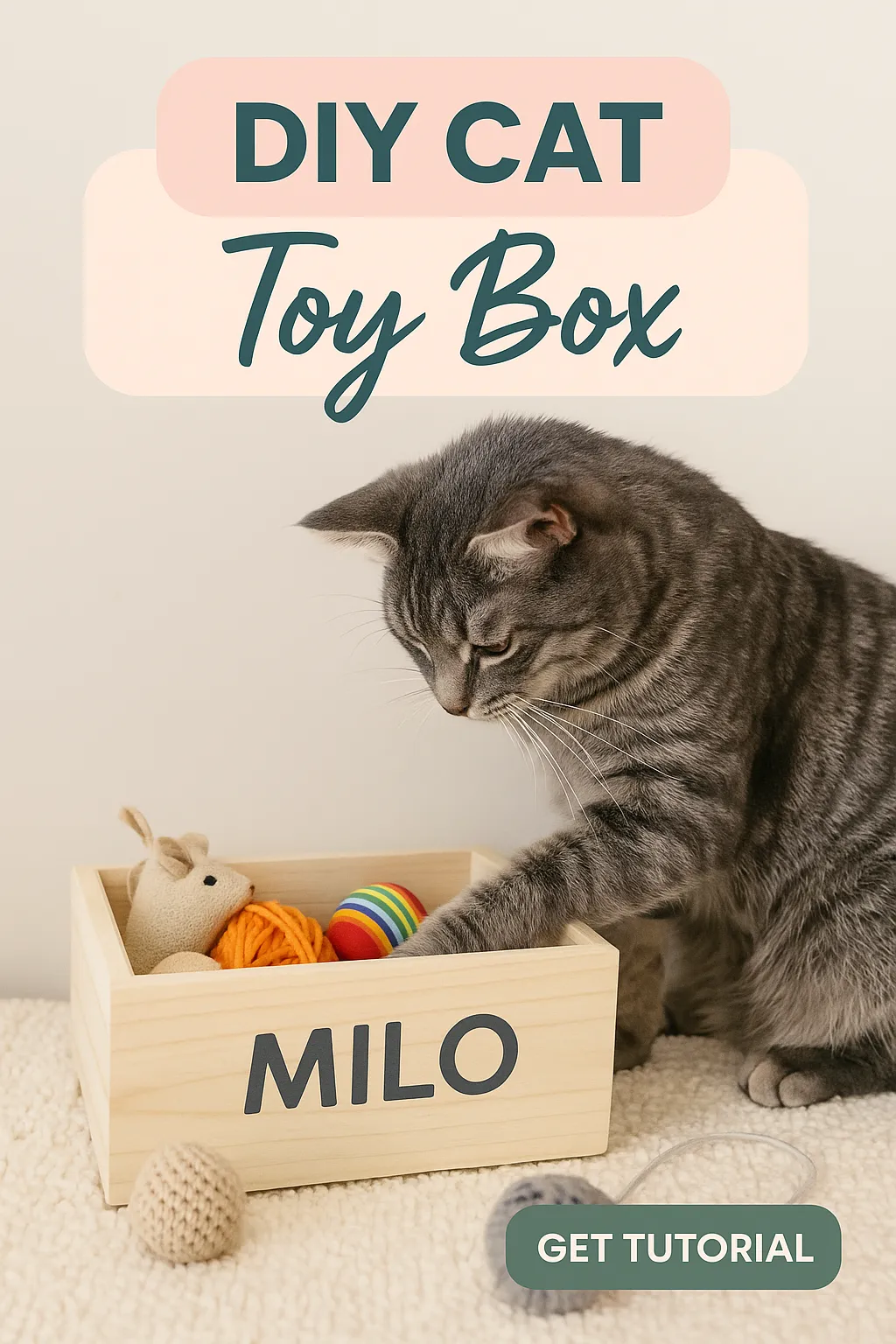DIY Cat Toy Box with Name Label