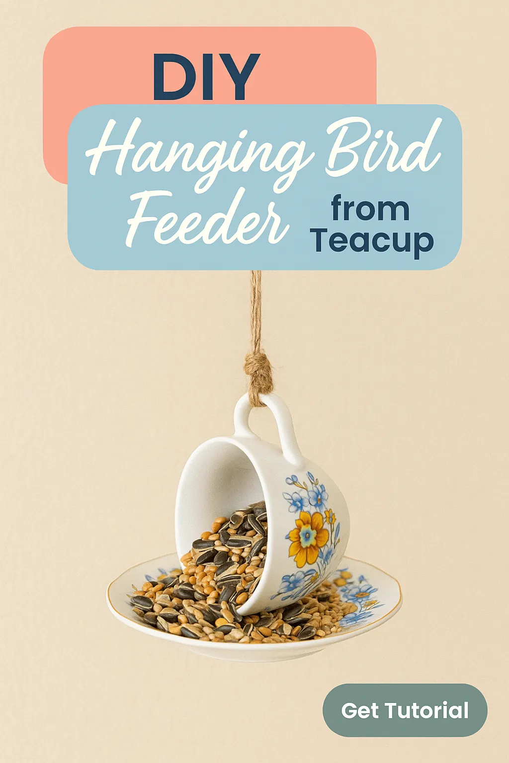 DIY Hanging Bird Feeder from Teacup