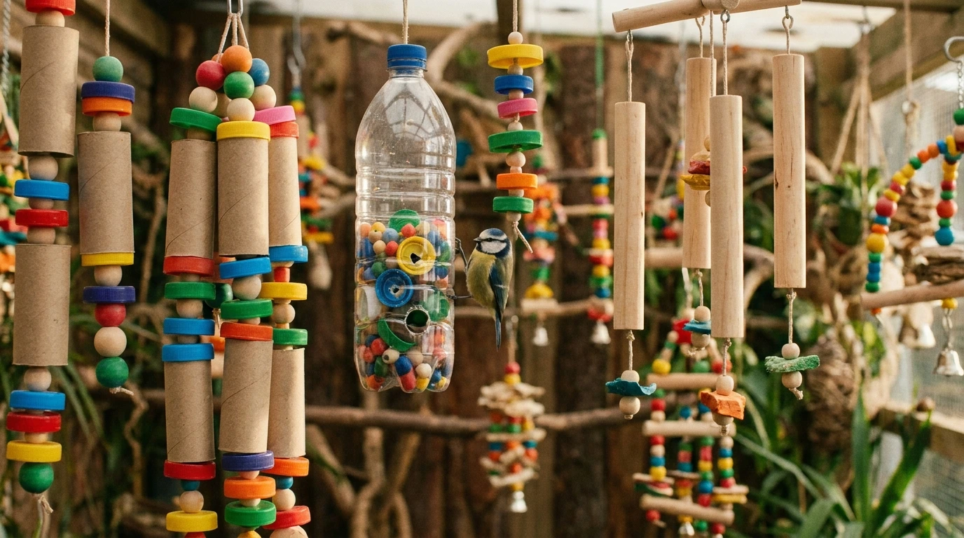 Examples of Bird Toys with Recycled Materials